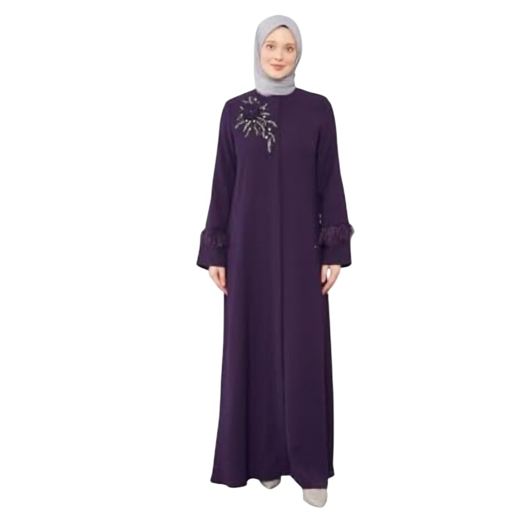 Levi d'or Abaya Maxi Dress Women Size EU 46 (XL/16) Purple Beaded Feather Modest